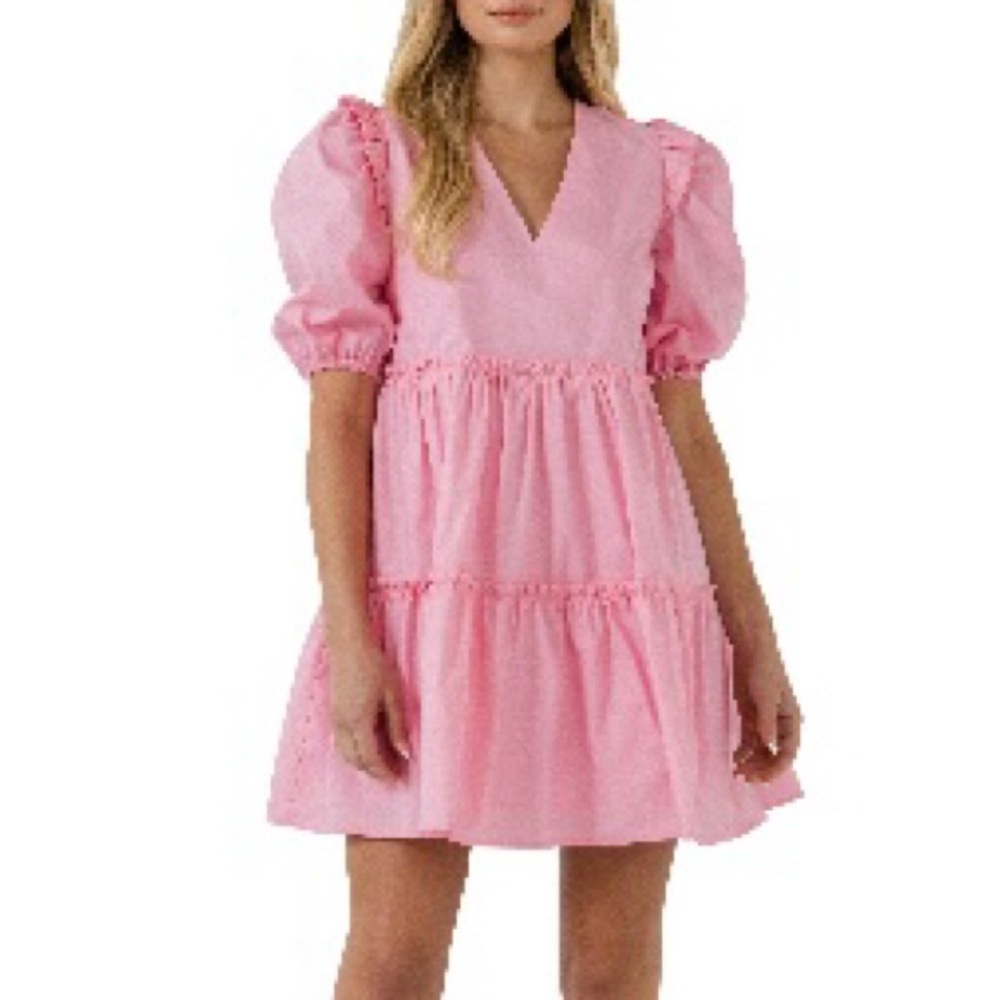 English Factory Puff Sleeve Ruffle Cotton Dress